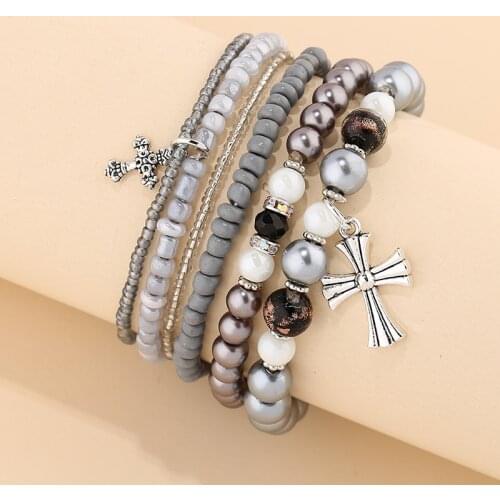 Bohemian Multilayer Colorful Beads Bracelets Bangles For Women Jewelry Boho Cross Ethnic Wrap Bracelets Pulseras Set Female Gift