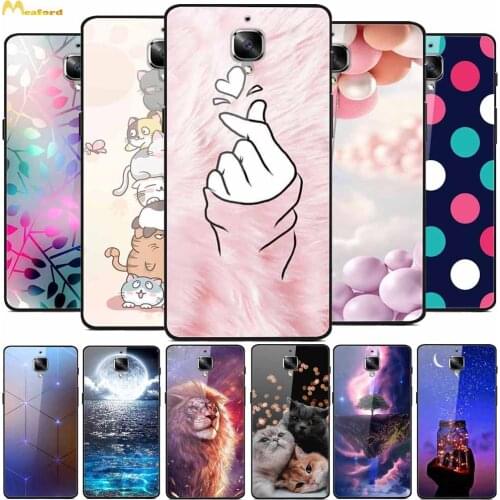 Tempered Glass Case For Oneplus 3 3T Cases Cute Cats Lion Love Phone Case For Oneplus 5 5T 6 6T Cover One Plus 3 T 5T Coque Capa