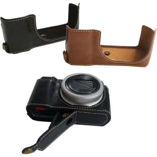 Pu Leather Case Half Body Cover Base For Panasonic TZ200 ZS220 TX2 Camera bag with Bottom Opening Version