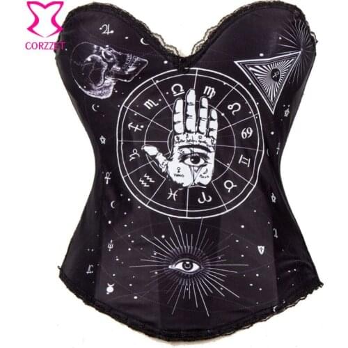 Punk Black Cotton Printed Underwire Push Up Corset Bustier Sexy Corselet Espartilhos Overbust Korsett For Women Gothic Clothing