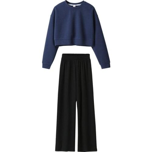 Childrens 2-piece Set Of Girls' Suit Autumn Clothing 2021 New Kids Short Sweater + Wide-leg Pants Teen Childrens Sports Suit