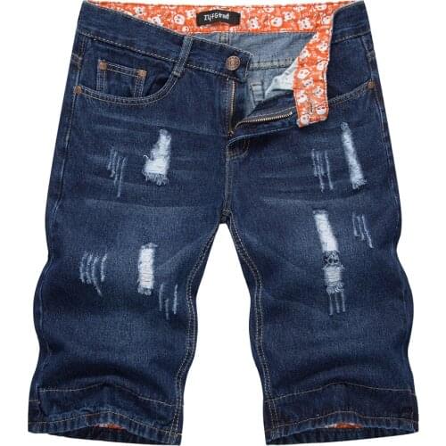 2019 Summer Mens High Quality Cotton Brand Thin Stretch Casual Jeans Short Knee Length Straight Dark Blue Softening Jeans