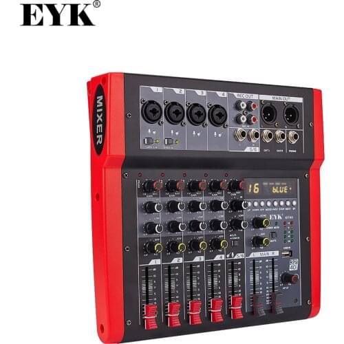 EYK EFX6 Mixing Console DC 5V 16 DSP Effects 6 Channel 4 Mono 1 Stereo Audio Mixer with XLR Output Bluetooth USB Play Record