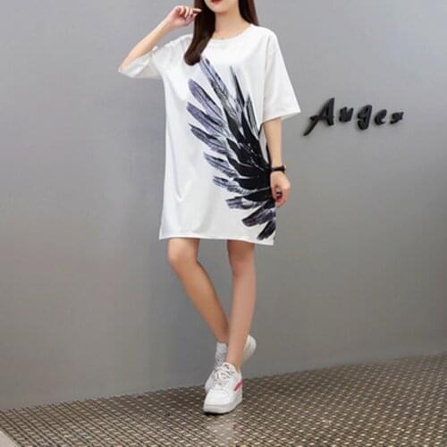 GGRIGHT Summer Hand-Painted T-Shirt Women Korean Aesthetic Harajuku Tops Short Sleeve Oversized T Shirts Cotton Long Top Clothes