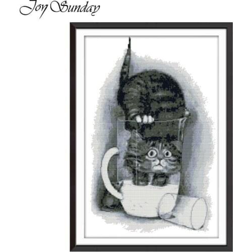 Joy Sunday Cat Counted Cross Stitch Kits Greedy Cat Canevas Broderie DMC 14CT Animal Crossing Aida Fabric Embroidery Needlework