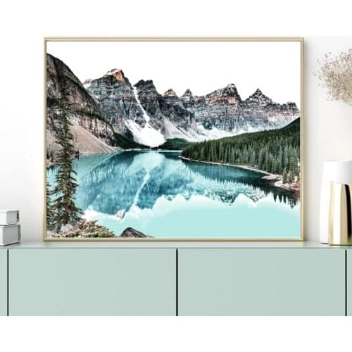 Canadian Mountain Lake Landscape Photography Poster Teal Decor Natural Scenery Wall Art Canvas Painting Prints Living Room Decor