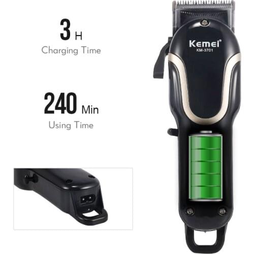 Kemei KM-3701 Electric Hair Clippers Men Trimmer USB Hair Cutting Machine 4 Limit Comb Electric Hair Clippers Precision Tools 40