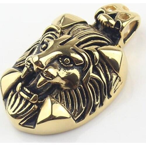 Cool Mens Boys Gold Tone Skull Lion Head Stainless Steel Biker Pendant