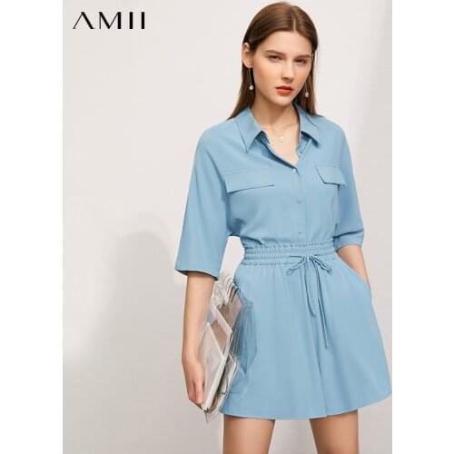 Amii Minimalism Summer Womens Shirt Offical Lady Solid Womens Chiffon Shirt Causal Elastic Waist Loose Womens Shorts 12140623