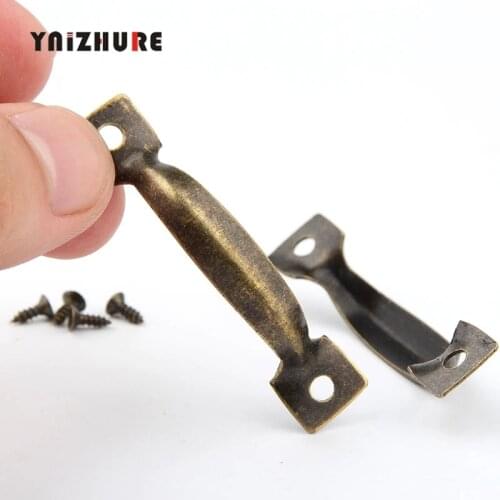 10pcs 13*54mm Antique Bronze Iron Mini Metal Pulls Decorative Gift Jewelry Box Kitchen Drawer Cabinet Handle Vintage