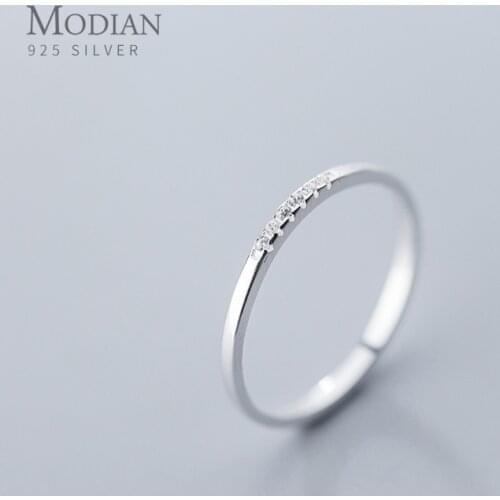 Modian Pure 925 Sterling Silver Fashionable Wedding Ring For Women Simple Dazzling Zircon Stackable Finger Fine Jewelry Bijoux