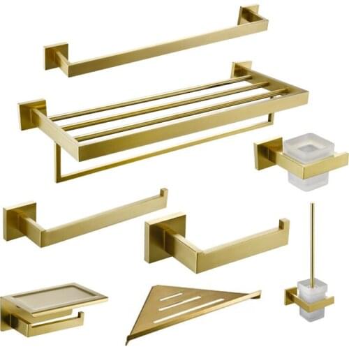 Stainless Steel Brush Gold Square Bathroom Hardware Set Wall Hanging Toilet Gold Bath Soap Dispenser Bathroom Accessories Set Ar