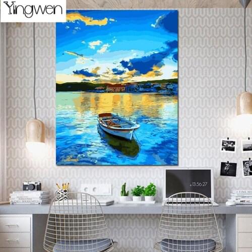 Boat In Sea Scenery 5D Diamond Painting Kit Full Round Square Drill Rhinestone Arts Craft Cross Stitch Art Craft Home Decor Gift