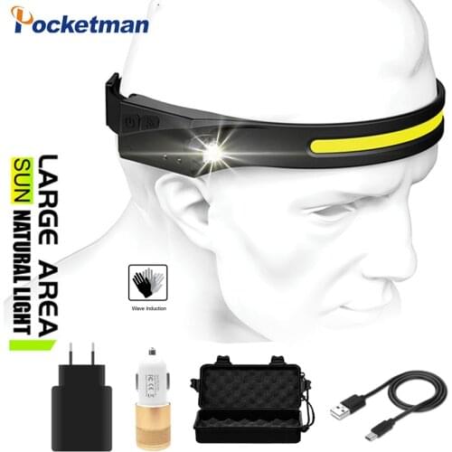 50000LM Sensor Headlight XPE+COB LED Headlamp With Built In Battery USB Rechargeable Head Lantern For Camping 5 Modes Work Light