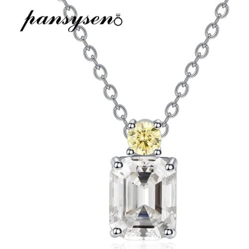 PANSYSEN Cut Design Lab Moissanite Emerald Pendant Necklaces 100% Real 925 Sterling Silver Necklace Wholesale Wedding Party Gift