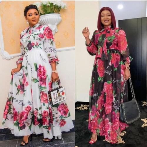 African Dresses for Women Vintage Floral Print Outfit Long Dress Full Sleeve Dashiki Party Dress Ladies Clothes 2021 Spring New