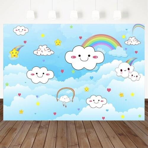 Rainbow Photography Background Birthday Party Smiley Cloud Umbrella Heart Wallpaper Baby Cartoon Photocall For Photo Studio
