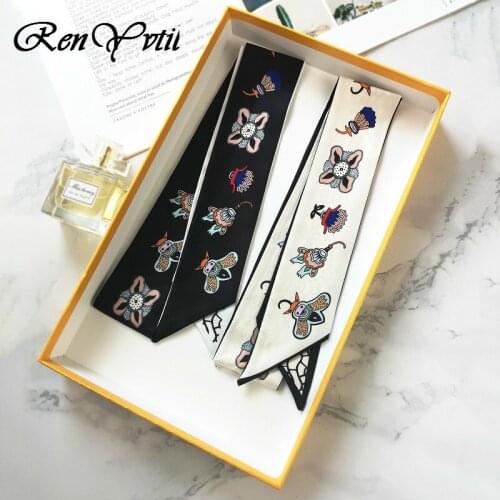 Luxury Brand 2019 New Fashion Plain Colors Hair Scarf Women Soft Neck Scarves Animals Bee Lady Designer Skinny Scarfs 120cmX5cm