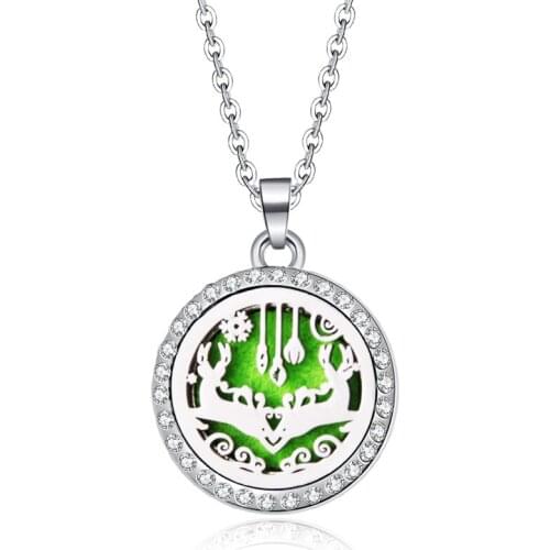 Christmas Moose Zircon Aroma Diffuser Locket Pendant Stainless Steel Magnetic Necklace Perfume Essential Oil Diffuser Jewelry