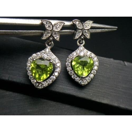 Uloveido Natural Green Olivine Heart Stud Earrings for Women, 925 Sterling Silver Anniversary Earrings for Women 20%FR196