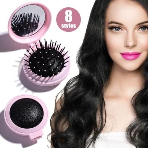 1 Pcs Mini Portable Folding Comb with Mirror Compact Pocket Travel Hair Comb Cute Cosmetic Mirror Relax Massage Comb