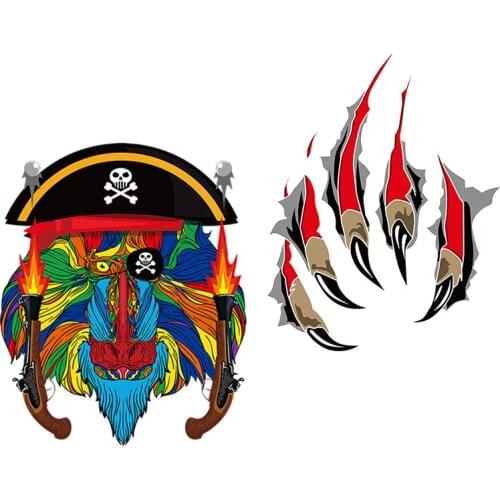 Three Ratels CC39 Fierce beast scratch Funny pirate cartoon sticker for home decoration laptop MOTO bike car sticker