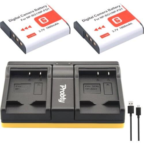 Probty 2pcs NP-BG1 NP BG1 Camera Battery + USB Dual Charger For SONY DSC W130 W210 W220 W300 H10 H50 H70 W290 WX10 H55 HX9 T20