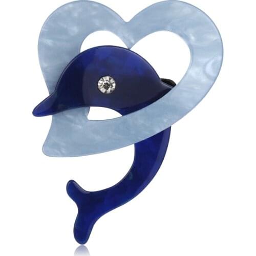 Funmor Luxury Fashion Blue Dolphin Shape Big Brooch Acrylic Animal Corsage Women Children Sweater Bag Buckles Chest Jewelry