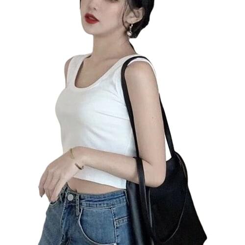 Women Solid Color Tank Top Adults Casual Sleeveless U-shaped Neck Crop Top Sports Vest