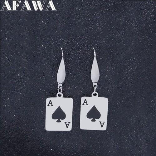 Poker Ace of Spades Stainless Steel Earrings Women Black Silver Color Dangle Earrings Jewelry pendientes mujer pequenos E11S03