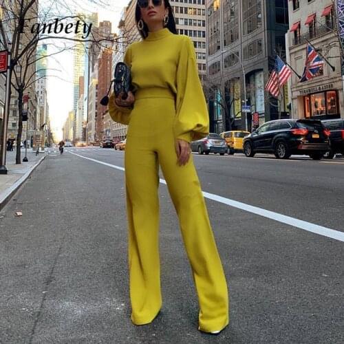 2021 Women Fashion Elegant Backless Long Sleeve Wide Leg Pant Rompers Chic Turtleneck Solid Office Long Jumpsuit Casual Overalls