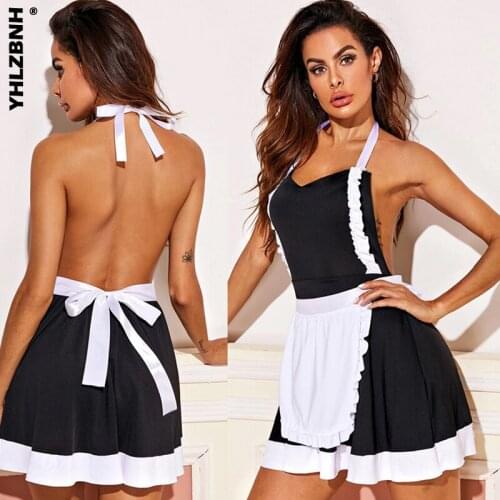 Woman Lace Cosplay French Maid Uniform Lingerie Underwear Sexy lenceria Erotic lingerie Sheer Halloween Role Play Costumes