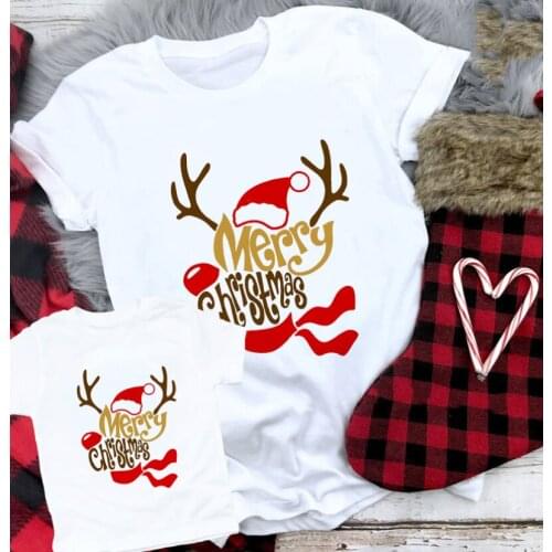 1pc Merry Christmas Family Parent-child Outfit Cute Deer Tops for Women Harajuku Fashion Graphic Tee Regular Shirt Xmas Gift