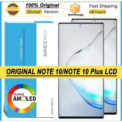 100% Original AMOLED Display + frame Note 10+ for SAMSUNG Galaxy Note 10 N970F Note 10 Plus N975 LCD Touch Screen Repair Part