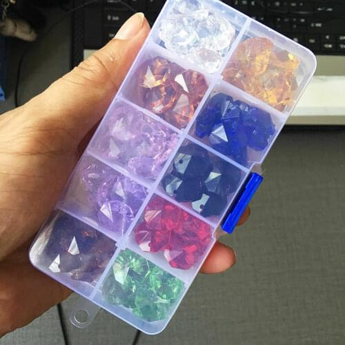 50 PCS Ten Color Crystal Prism Beads Chandelier Pendants Decorate SunCatcher Chandelier Curtain Earrings Jewelry Accessory 14MM