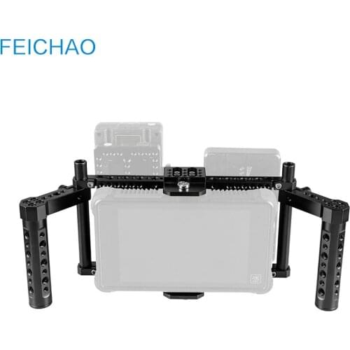 7 inch Camera Monitor Cage Rig Kit Dual Cheese Handles 1/4" 3/8" Mounting Holes Aluminum Alloy Universal Adjustable 5~7" Monitor