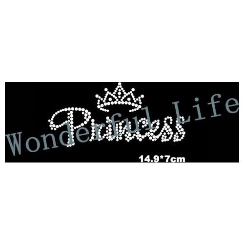 Free shipping image hot fix rhinestones Iron on heat transfer design crown with princess image