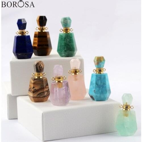 BOROSA 3Pcs Natural Gems Stone Perfume Bottle Connector for Necklace Diffuser Excellent Amazonite Lapis Pendant Necklaces G1965