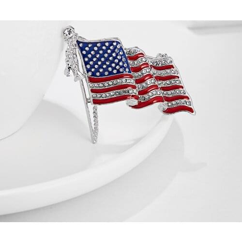 Country World Flags Brooch Pins American Flag Rhinestone USA US Painting Oil Badge Button Lapel Fashion Stripe Flagpole Jewelry