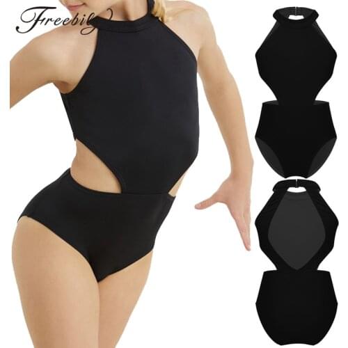 Kids Girls Halter Hollow Waist Ballet Leotards Dance Wear Kids Gymnastics Leotard Bodysuit Child Practice Stage Dance Costume