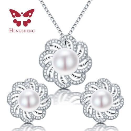 HENGSHENG Necklace&Earrings Pearl Jewelry sets Natural Freshwater Pearl Flower Earring Pendant For Women