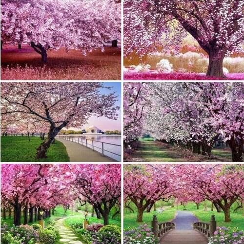HUACAN Diamond Painting Cherry Tree Full Square Round Drill 5D DIY Diamond Embroidery Landscape Cross Stitch Handmade Gift