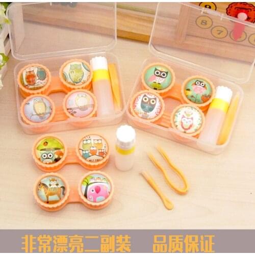 LIUSVENTINA Portable Affordable Colorful Owl Transparent Solid Contact Lens Case Box Container for Color Lens Merry Christmas