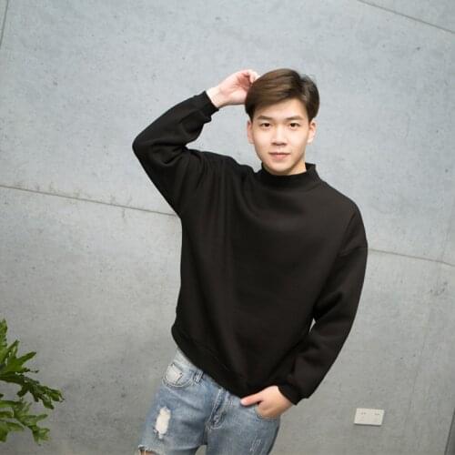 M-XXL Korean fashion trendy mens half-high collar solid color loose bat shirt bat sleeve large size long-sleeved pullover