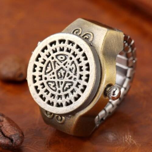Little Small Vintage Bronze Kuroshitsuji Ring Watches Adjustable Elastic Analog Ring Circle Watch Flip Finger Jewelry Accessory