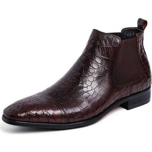 Mens Cowboy Boots Imported Italian Tan Leather Chelsea Boots Dress Shoes Crocodile Leather Stretch Ankle Boot Red Bottom Bota