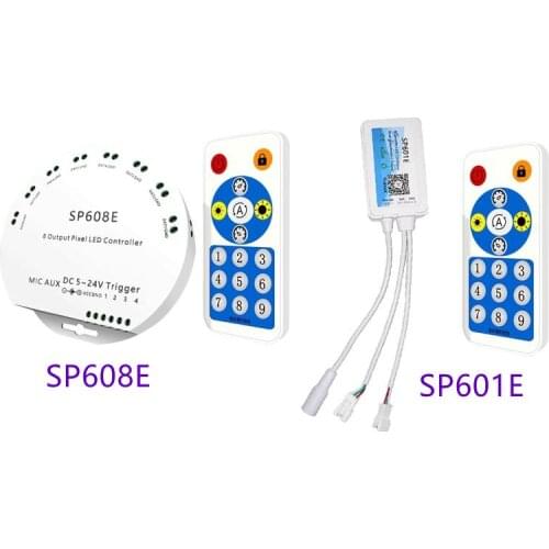 SP601E/SP608E Wifi Music Controller Built In Mic 2/8CH Signal Output WS2812B LED Light Strip IOS Android Bluetooth App DC5-24V