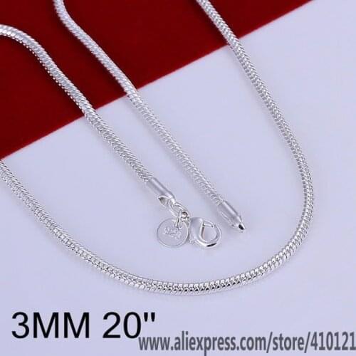 N192-20 Lucky Charm Silver Color Pendants For Women Sterling Jewelry Necklace Accessories Fashion 3mm Snake Bone Necklace-20 /dg