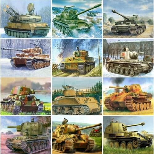 AZQSD Diamond Painting Tank Cross Stitch Kits Rhinestones Diamond Embroidery Landscape Mosaic Handicraft Decoration For Home