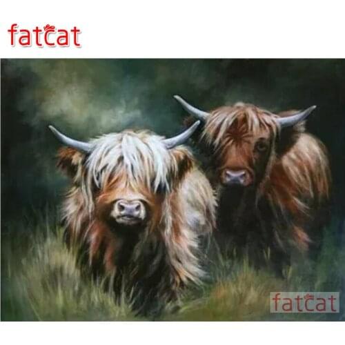 FATCAT Highland Cattle animals 5d diy diamond painting full square round drill diamond embroidery kits wall decoration AE2940